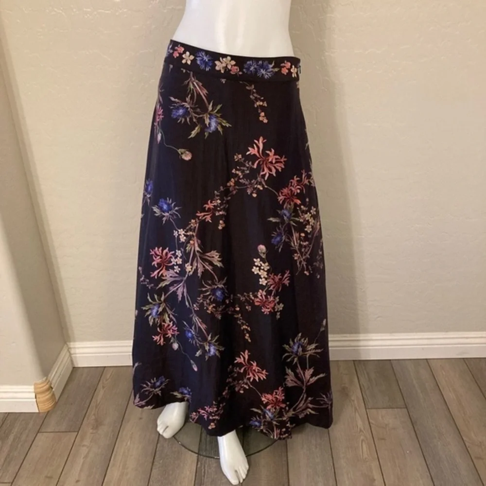 H&M Linen Blend Black Floral Maxi Skirt Size 10